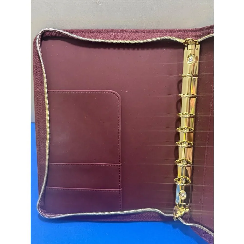 AT-A-GLANCE Burgundy Faux Leather Zippered 3-Ring Binder Organizer